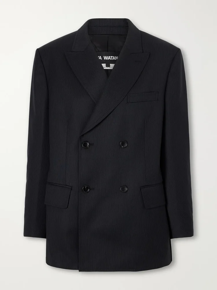 Pinstriped wool-blend double-breasted blazer