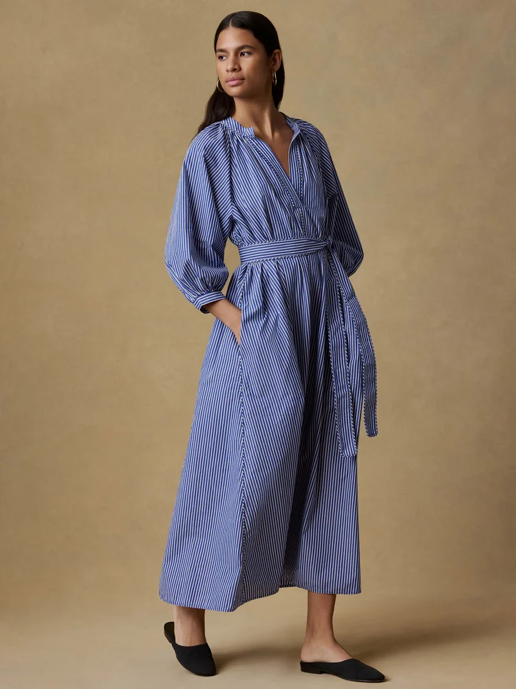 Coastal Poplin Kaia Dress, Endless Coast Stripe