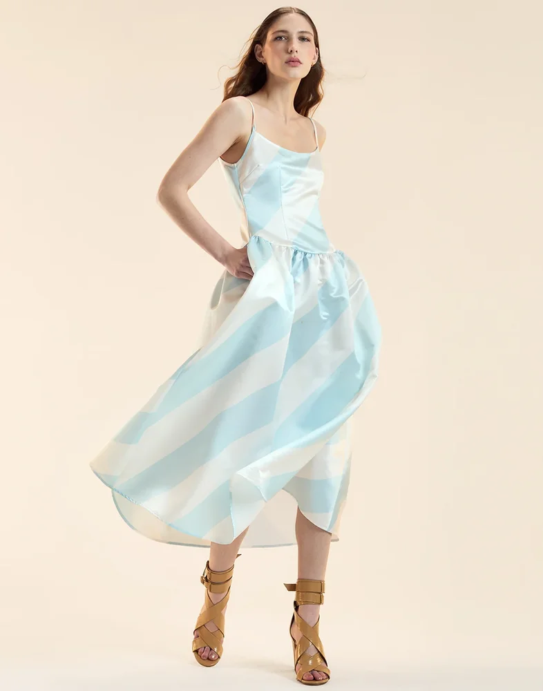 Satin Drop Waist Midi Dress