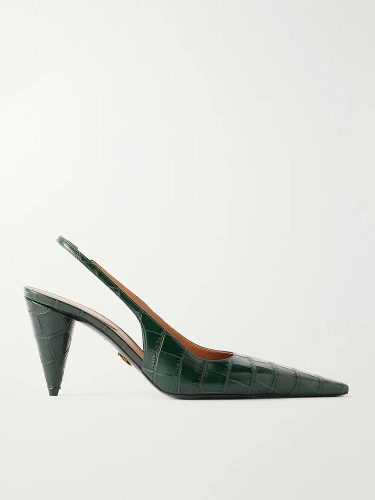 80 croc-effect vegan material slingback point-toe pumps