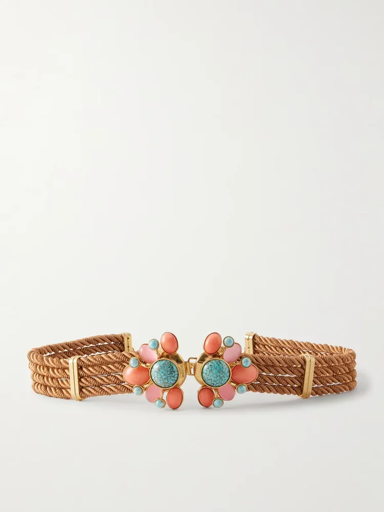 Zinnia gold-plated, enamel and woven cord belt
