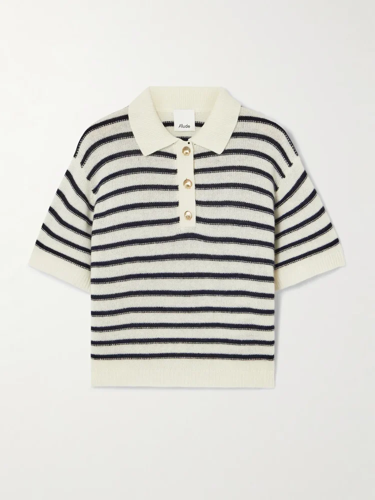 Striped wool and cashmere-blend polo sweater