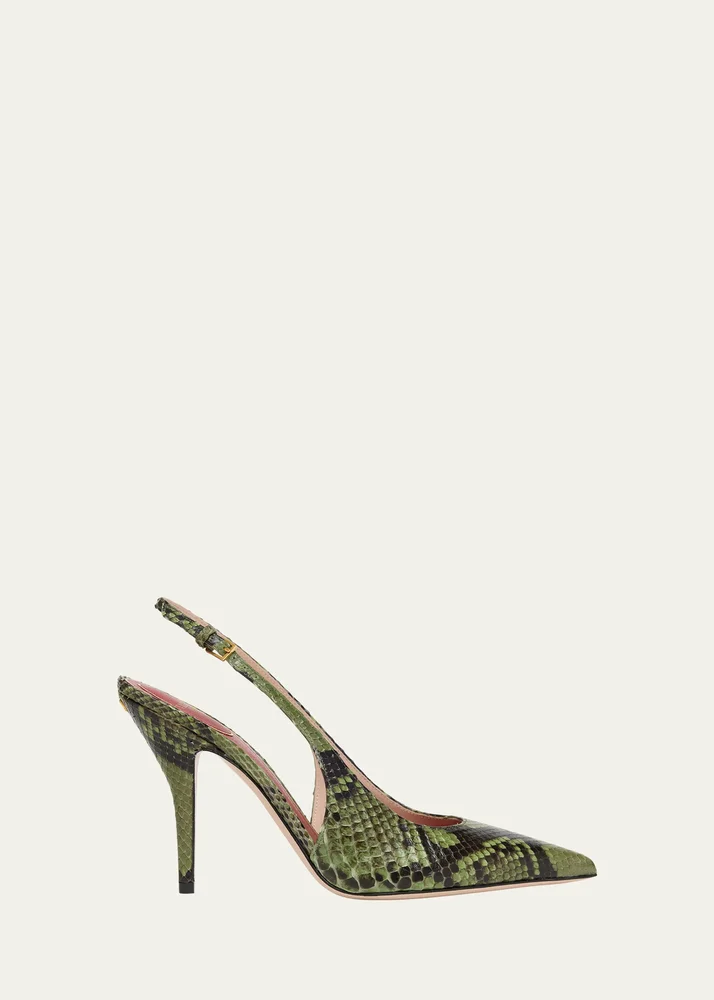 100mm Cuttie Snakeskin Slingback Pumps