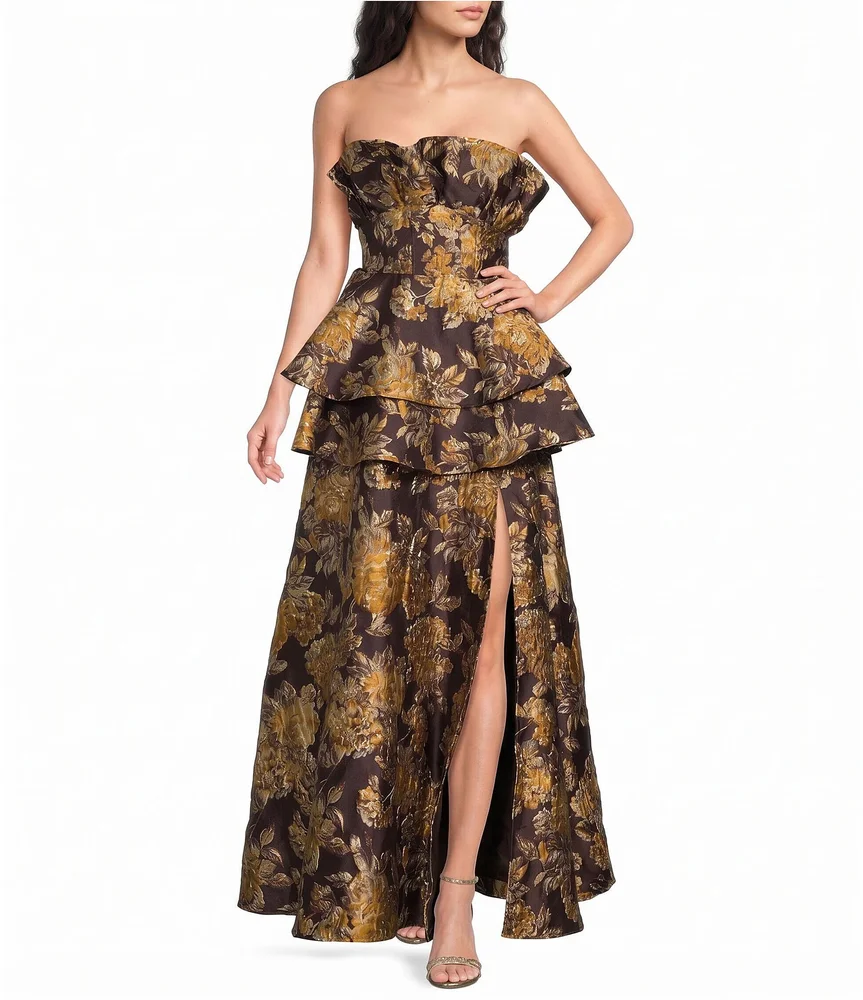 Irisa Floral Jacquard Tiered Gown