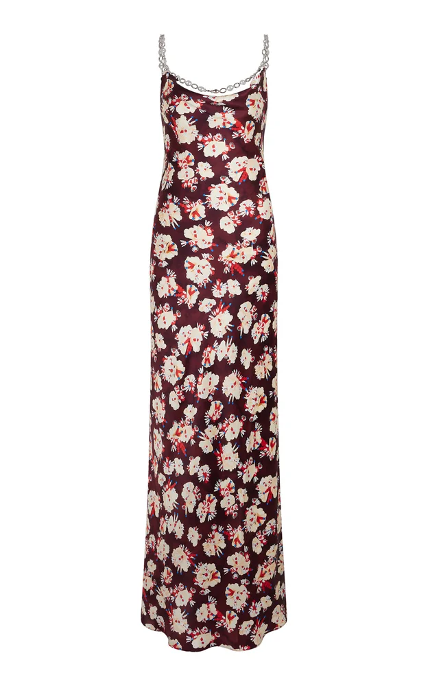 Chain-Detailed Satin Maxi Dress