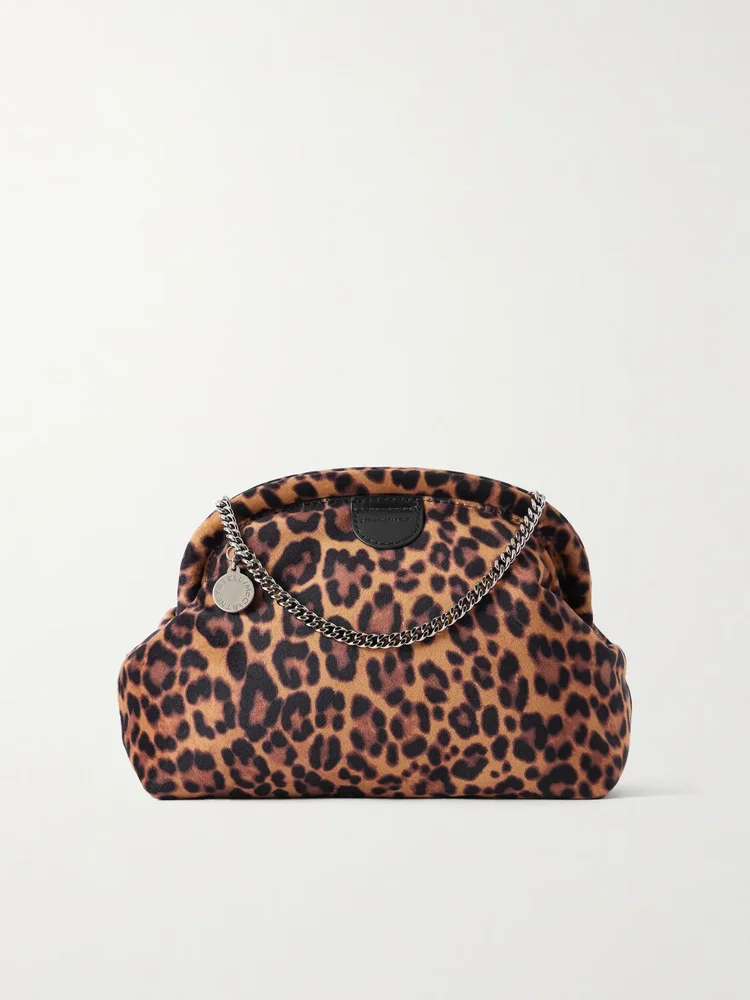 Falabella leopard-print velvet clutch