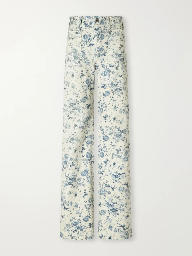Floral-print high-rise straight-leg jeans