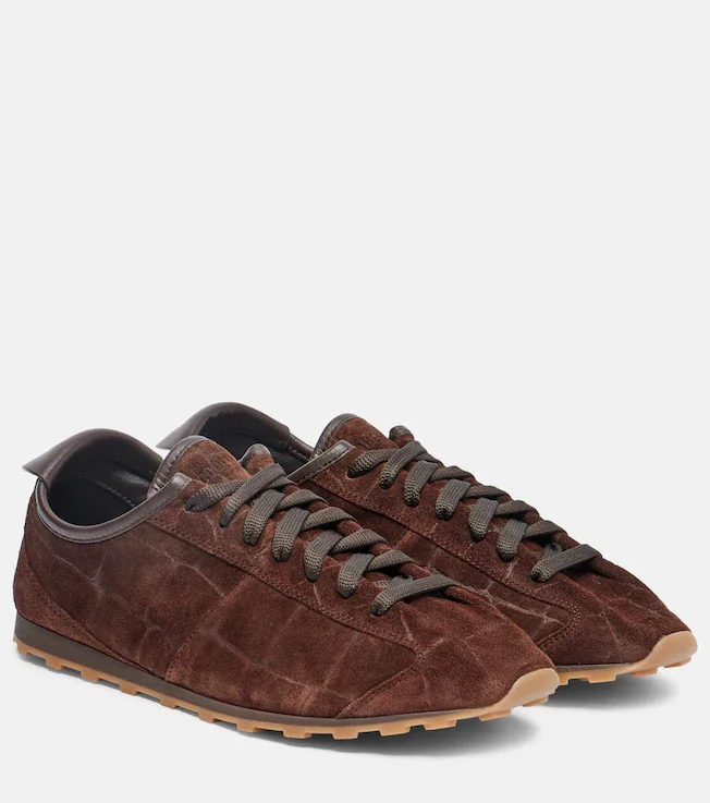 Tennis croc-effect suede sneakers