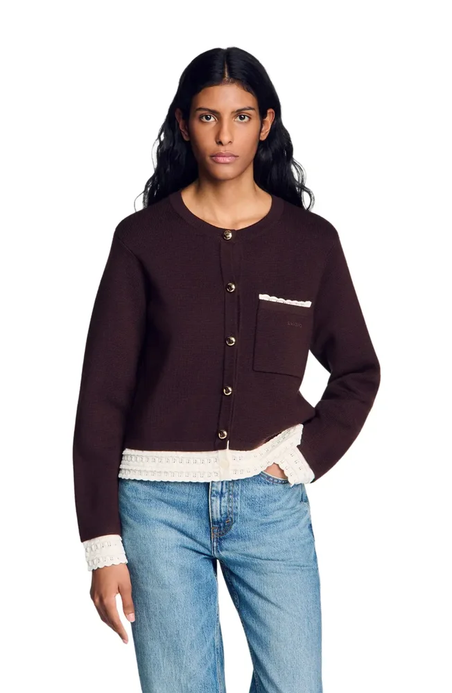 Cardigan with contrast lace
