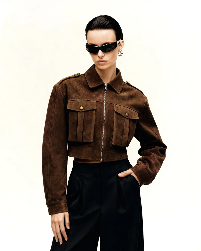 Adeline Faux Suede Jacket - Brown