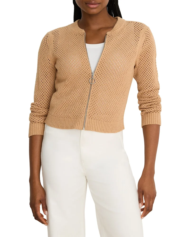 Zip Front Mesh Cardigan Sweater