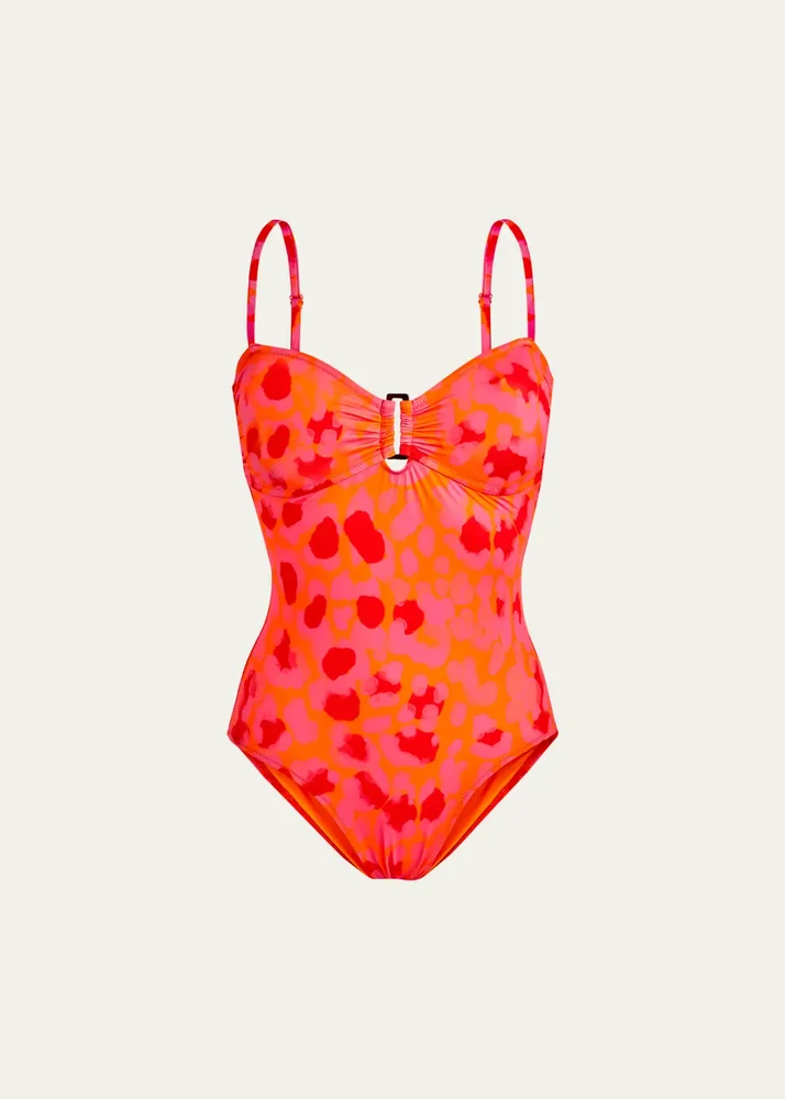 Abstract Leopard Printed One-Piece Swimsuit
