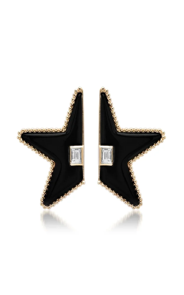 Star Power Split Onyx and Baguette Diamond Earrings