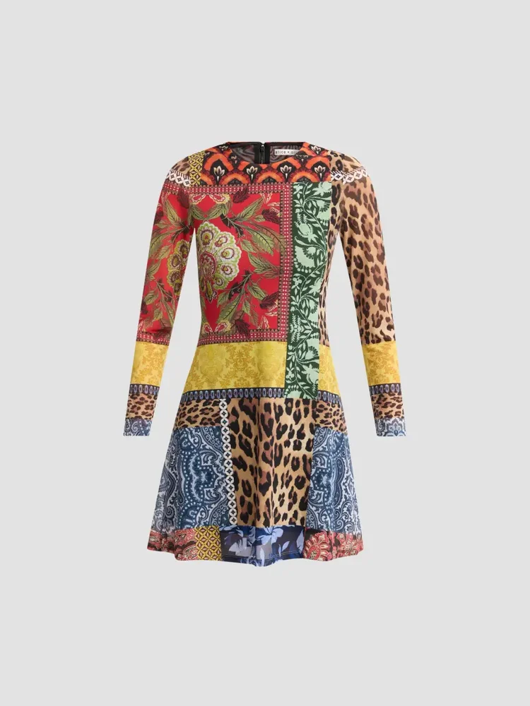 Delora Patchwork Print Mini Dress
