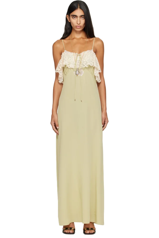 Crêpe de chine & lace thin-strap maxi dress