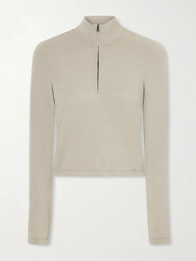 Cropped cotton-blend half-zip top