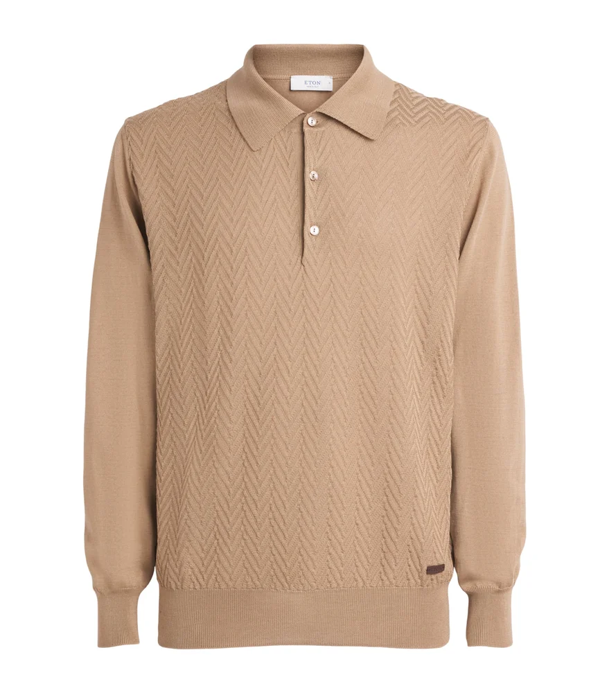 Cotton Chevron-Knit Polo Sweater