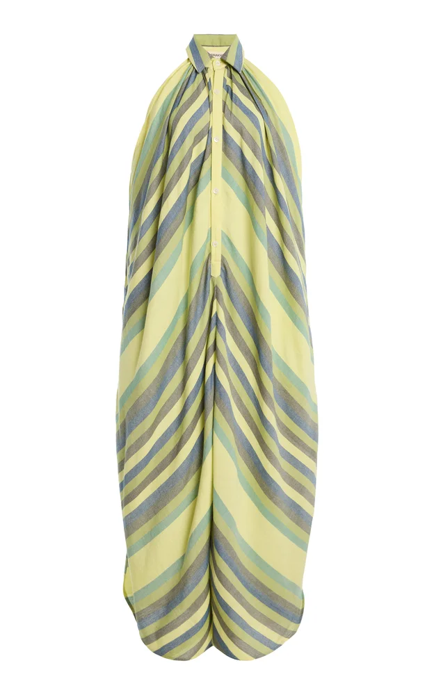 The Halter Striped Cotton Midi Dress