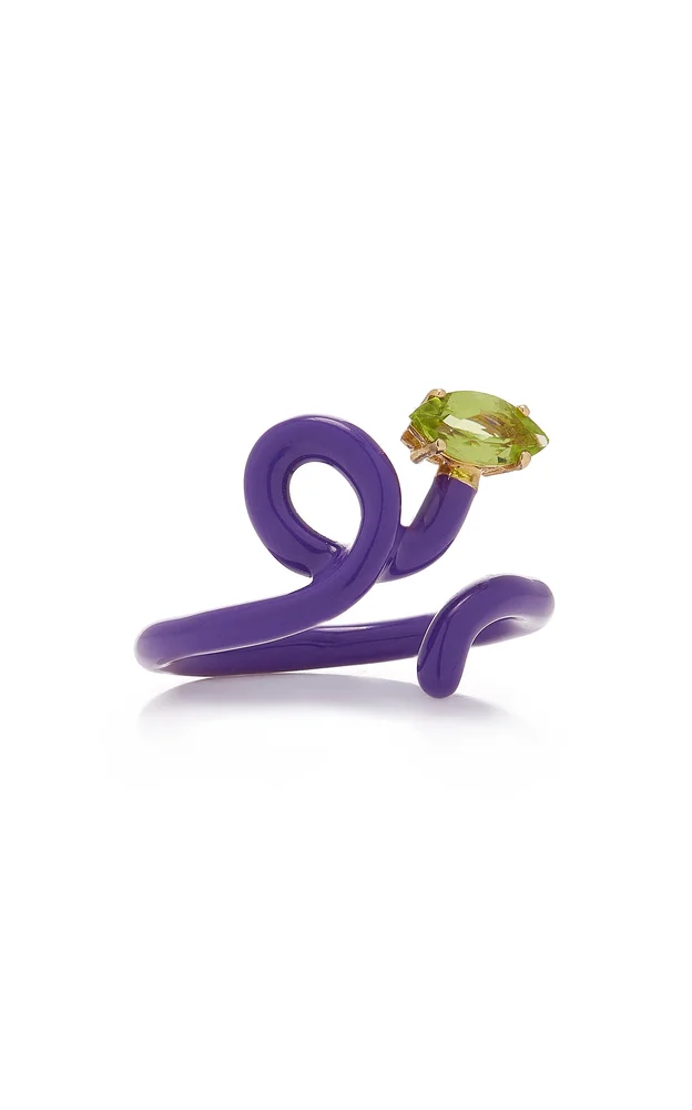 Baby Vine Enameled 9K Yellow Gold Peridot Ring
