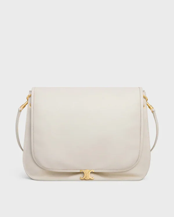 Soft Triomphe Besace in Supple Shiny Lambskin - White Cotton
