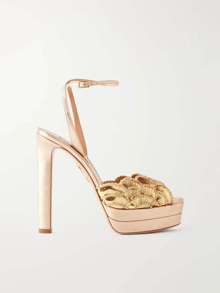 Ce Soir 130 sequin-embellished metallic leather platform sandals