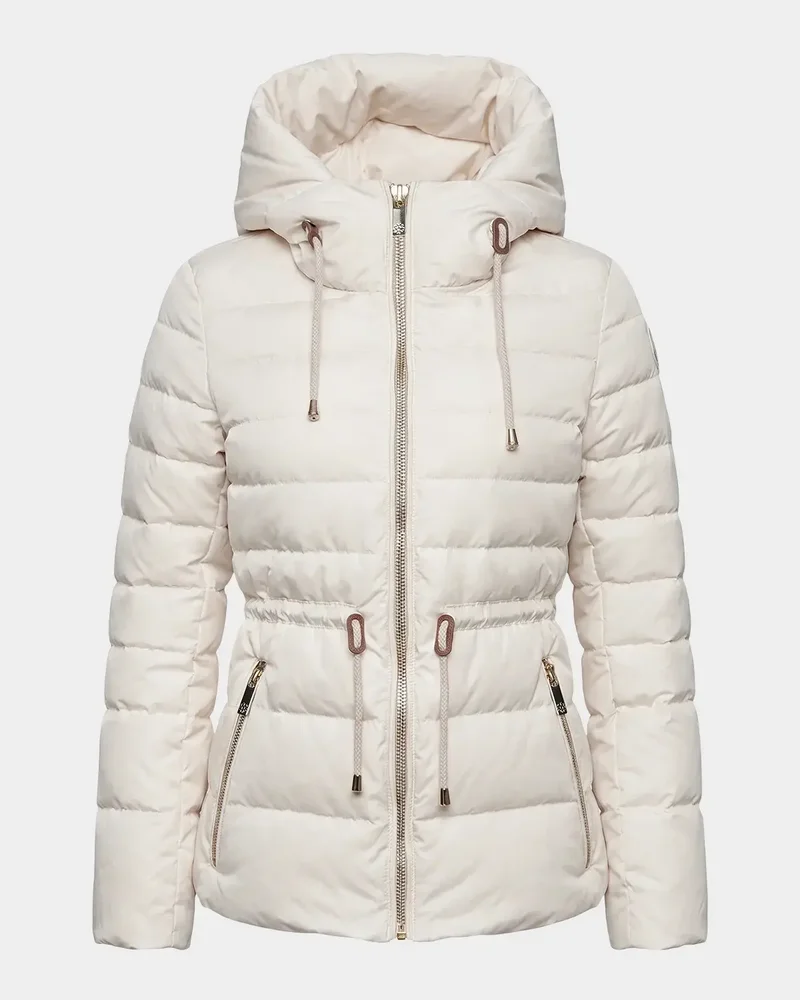Apres-Ski Horizontal Quilted Down Jacket With Hood