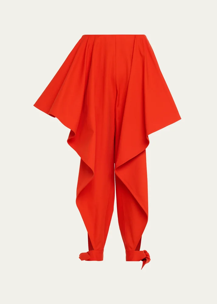 ALAÏA Cotton Gabardine Ruffle Paneled Ankle-Tie Pants