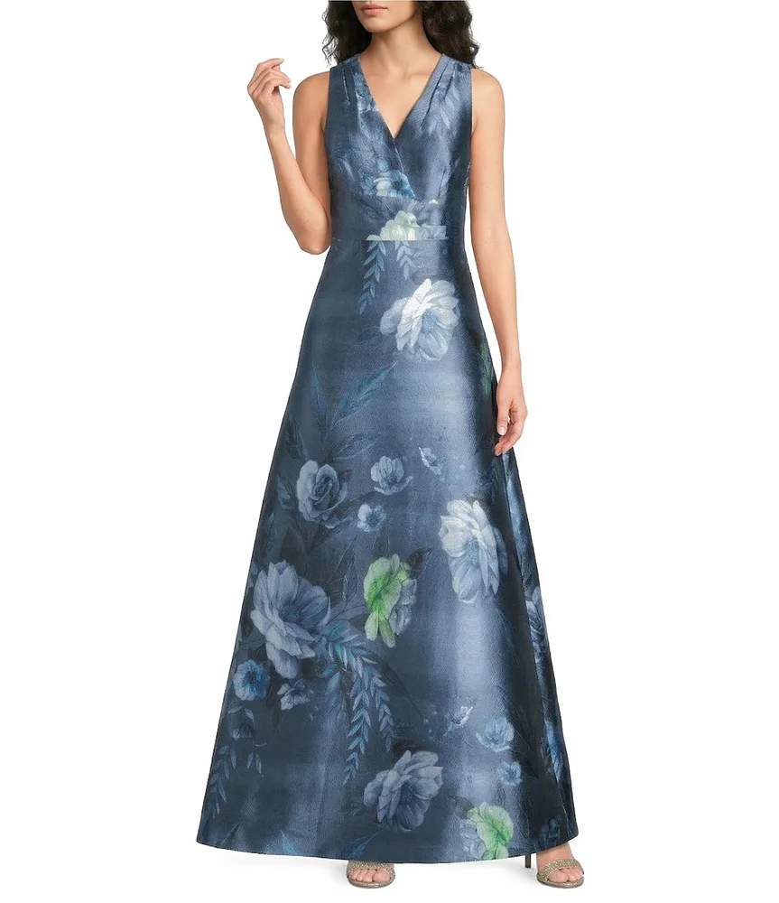 Printed Mikado A Line Gown