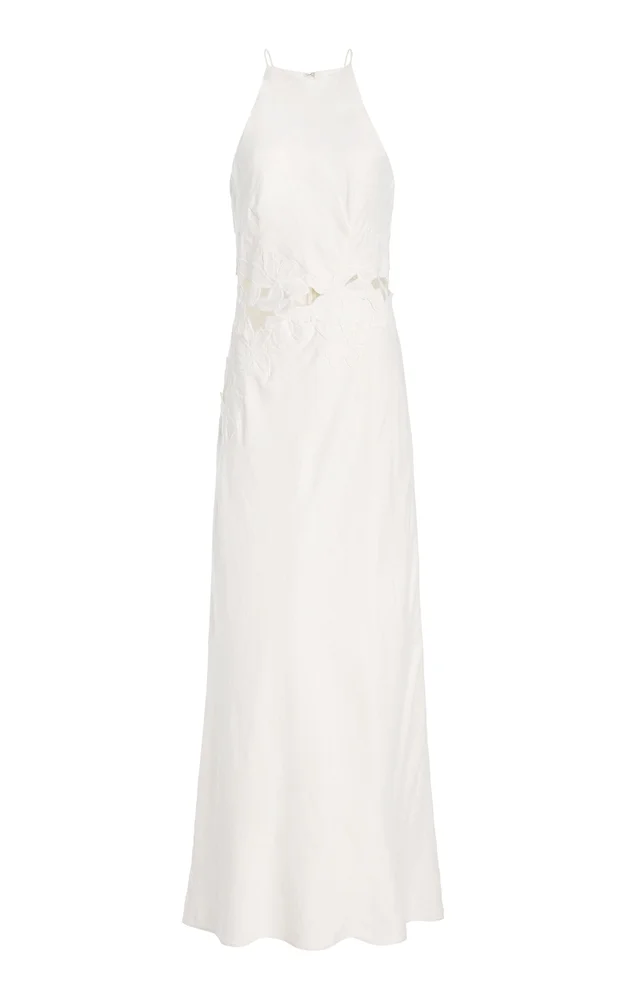 Idette Floral-Appliquéd Linen-Blend Maxi Dress