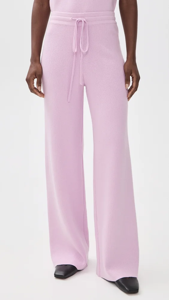 Ribbed Knit Drawstring Wide Leg Pants