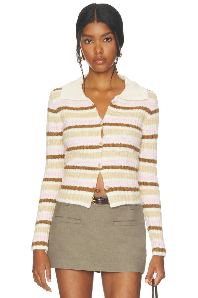Pink Maple Stripe Knit Cardigan