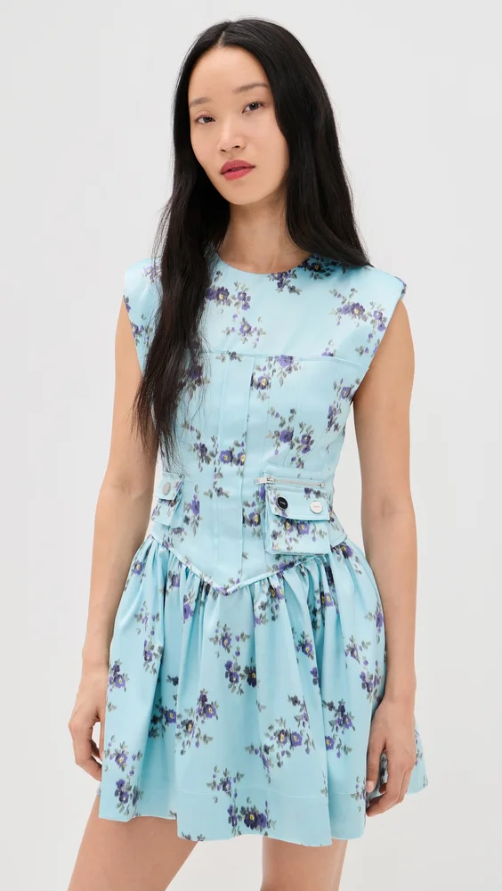 Printed Double Satin Corset Mini Dress