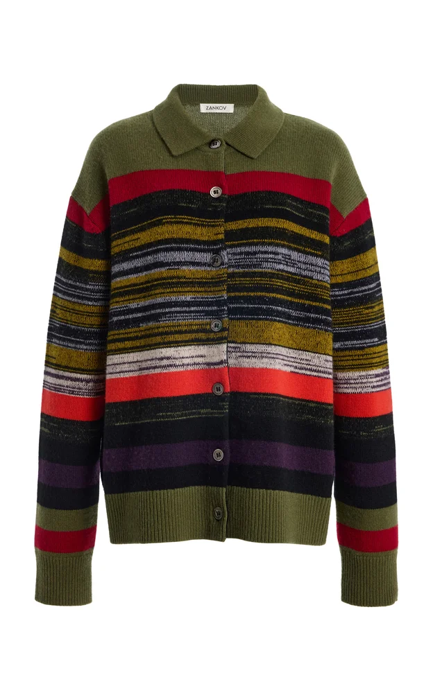 Andrew Cashmere Stripe Polo Cardigan