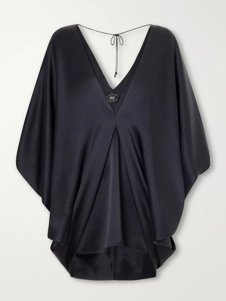 Butterfly cape-effect satin mini dress
