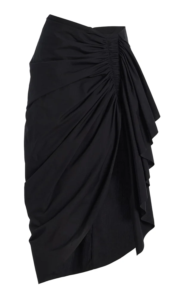 Ruched Washed Cotton-Poplin Pareo Midi Skirt