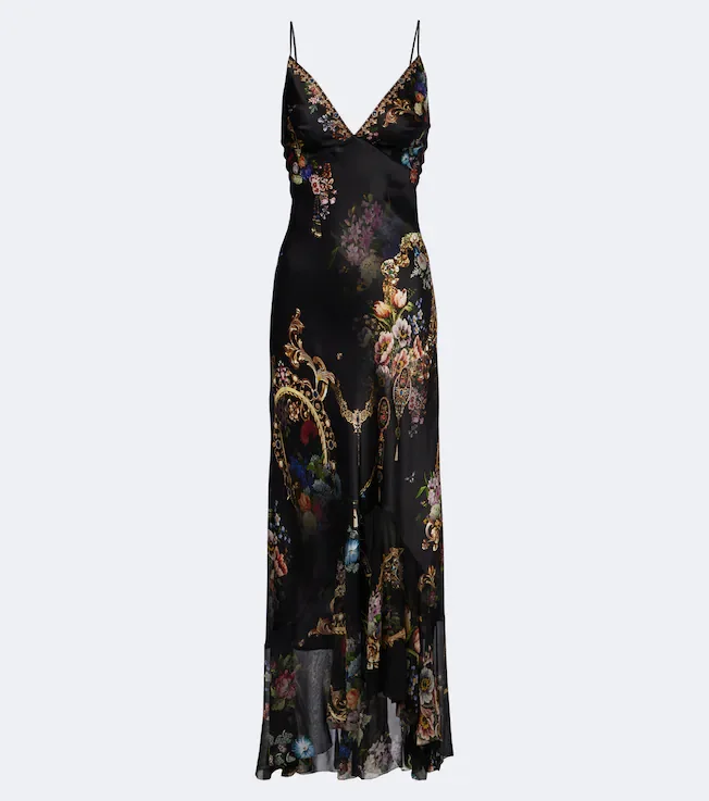 Camilla Floral silk satin slip dress