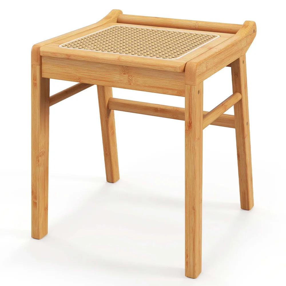 Bamboo Vanity Stool with Rattan Top