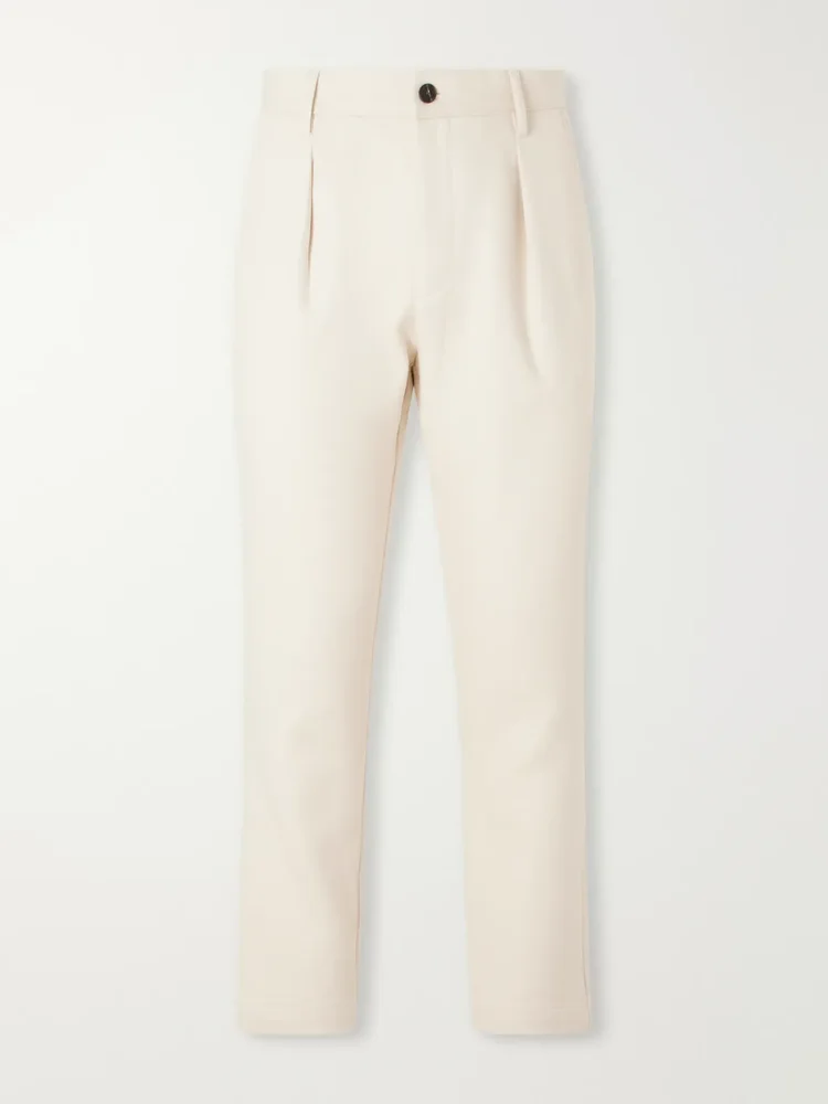 Tapered Pleated Cotton and Cashmere-Blend Trousers