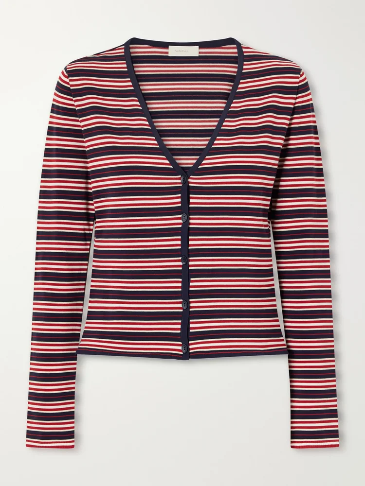 Doris striped cotton-blend cardigan
