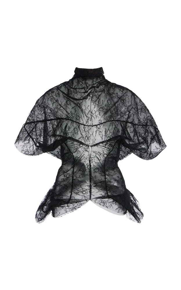 Draped Lace-Tulle Top