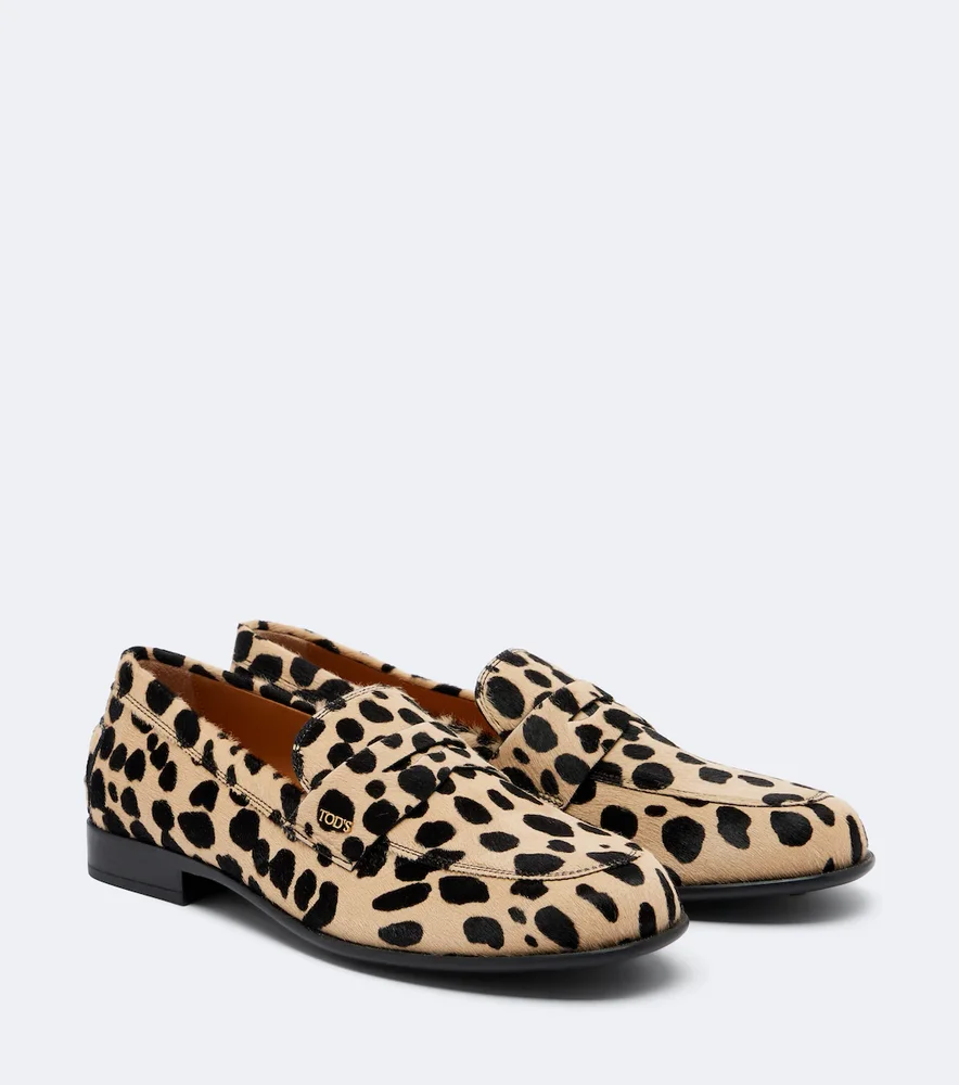 Gommino leopard-print calf hair loafers