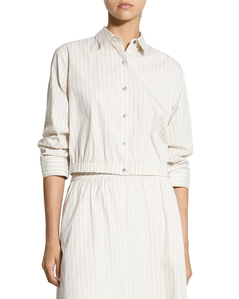 Fixed Sleeved Cropped Striped Shirt