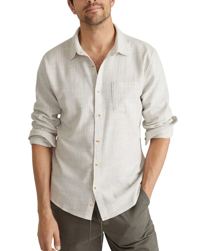 Cotton Stretch Stripe Regular Fit Button Down Selvage Shirt