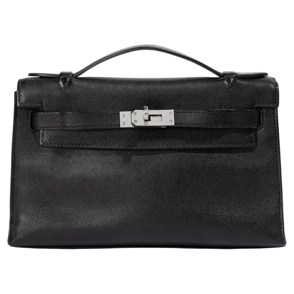 Pre-Owned Vintage Kelly Pochette Black Swift, Palladium Hardware