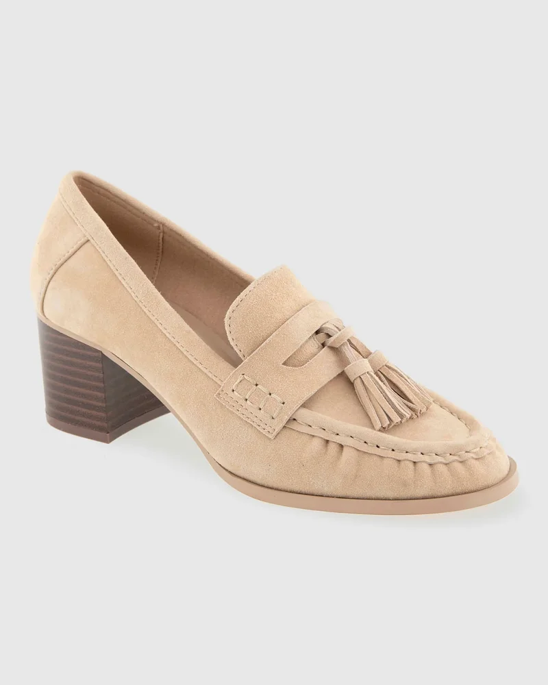Martha Suede Heeled Loafer in Camel