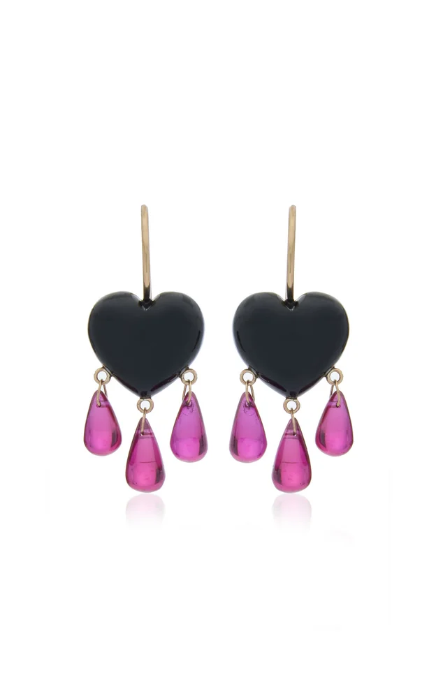 Bleeding Heart 14K Yellow Gold Onyx Earrings