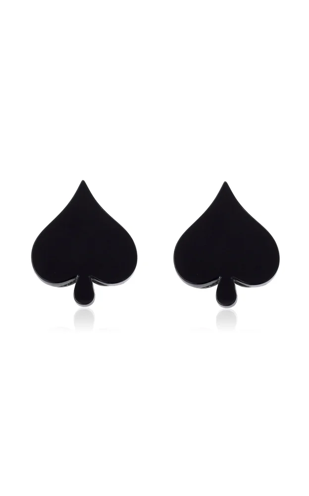 Onyx Spade 18K Yellow Gold Earrings