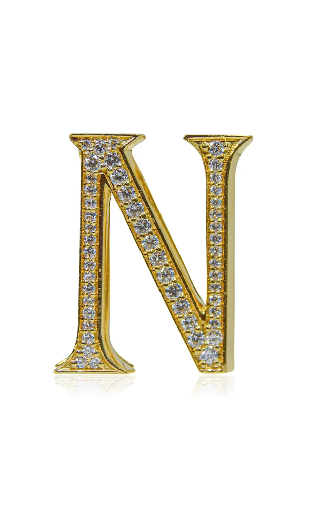 Alphabet 'N' 18K Yellow Gold Diamond Bag Charm