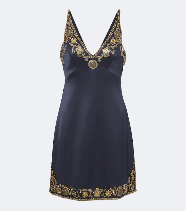 Medusa embellished silk cady satin minidress