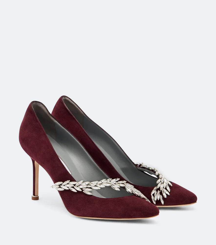 x Manolo Blahnik embellished suede pumps